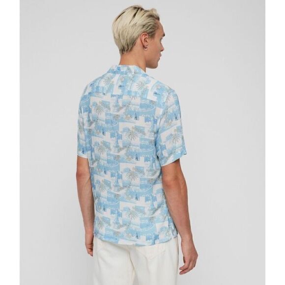 ALLSAINTS Men’s Tropical Hawaiian Sayonara Shirt In Aqua Blue - Picture 3 of 10
